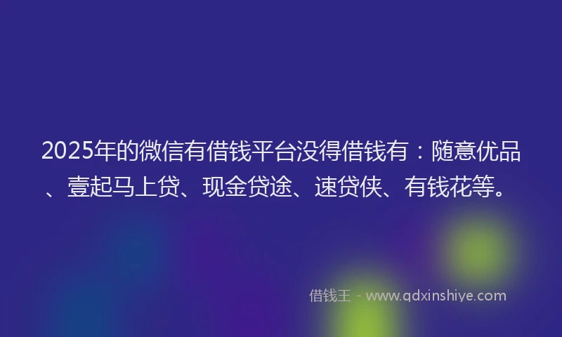 2025年的微信有借钱平台没得借钱有：随意优品、壹起马上贷、现金贷途、速贷侠、有钱花等。