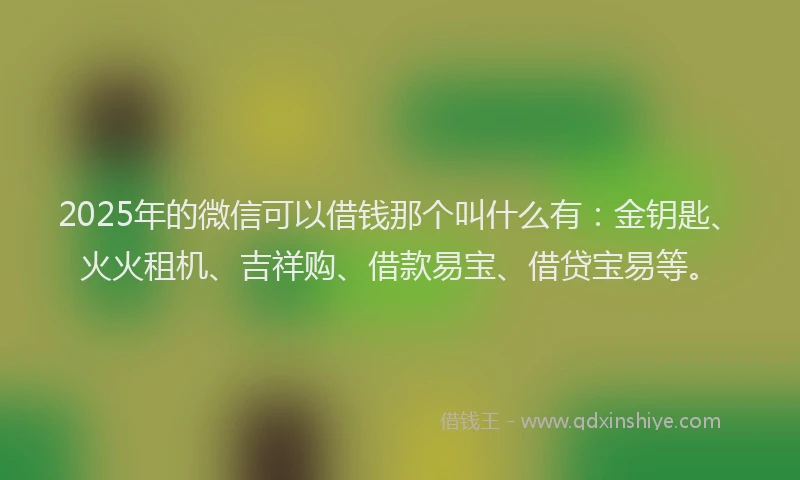 2025年的微信可以借钱那个叫什么有：金钥匙、火火租机、吉祥购、借款易宝、借贷宝易等。