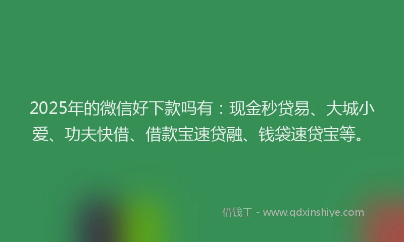 2025年的微信好下款吗有：现金秒贷易、大城小爱、功夫快借、借款宝速贷融、钱袋速贷宝等。