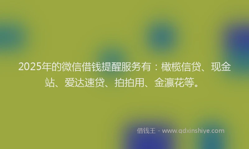 2025年的微信借钱提醒服务有：橄榄信贷、现金站、爱达速贷、拍拍用、金瀛花等。