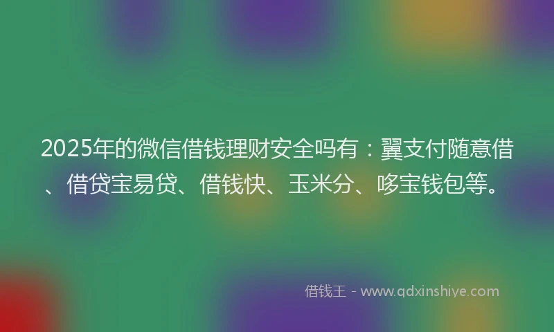 2025年的微信借钱理财安全吗有：翼支付随意借、借贷宝易贷、借钱快、玉米分、哆宝钱包等。