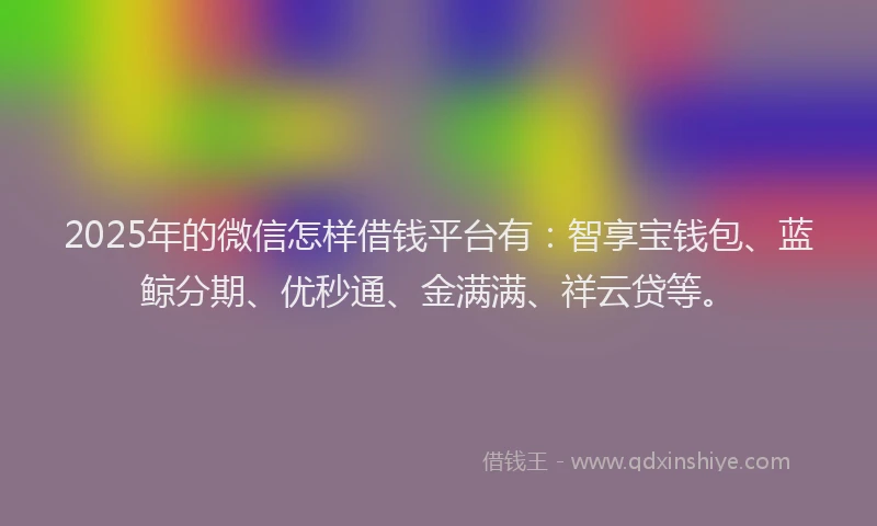 2025年的微信怎样借钱平台有：智享宝钱包、蓝鲸分期、优秒通、金满满、祥云贷等。