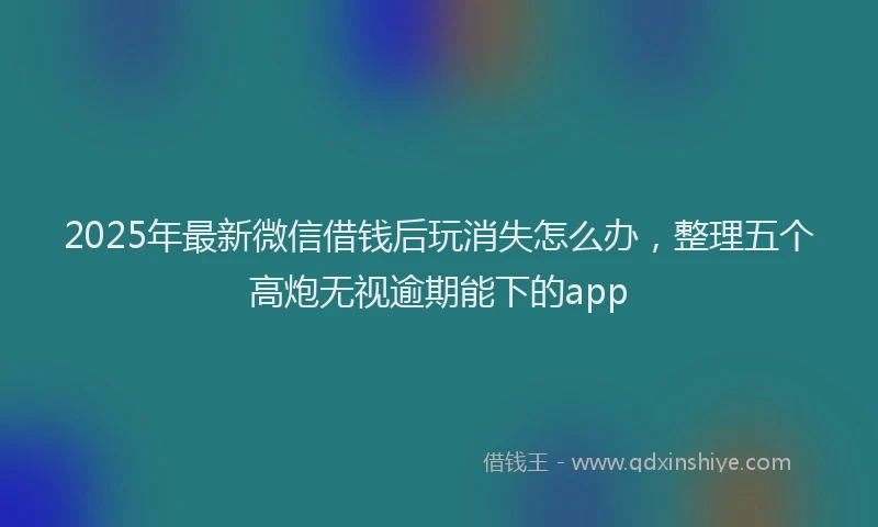 2025年最新微信借钱后玩消失怎么办，整理五个高炮无视逾期能下的app