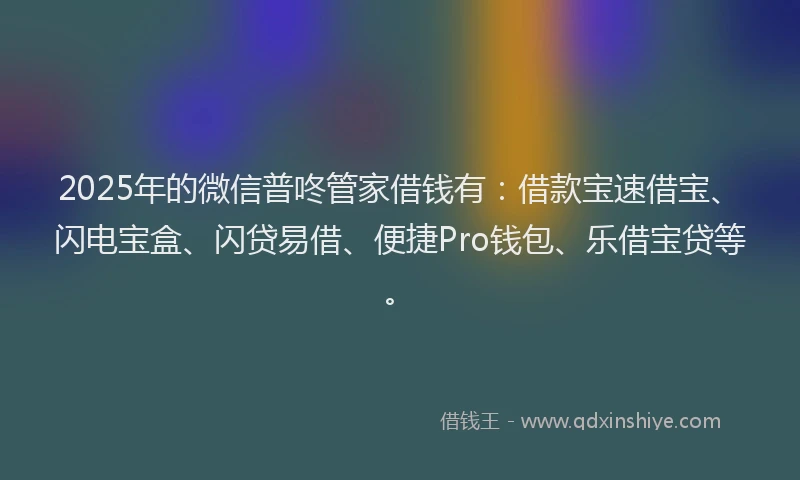2025年的微信普咚管家借钱有：借款宝速借宝、闪电宝盒、闪贷易借、便捷Pro钱包、乐借宝贷等。