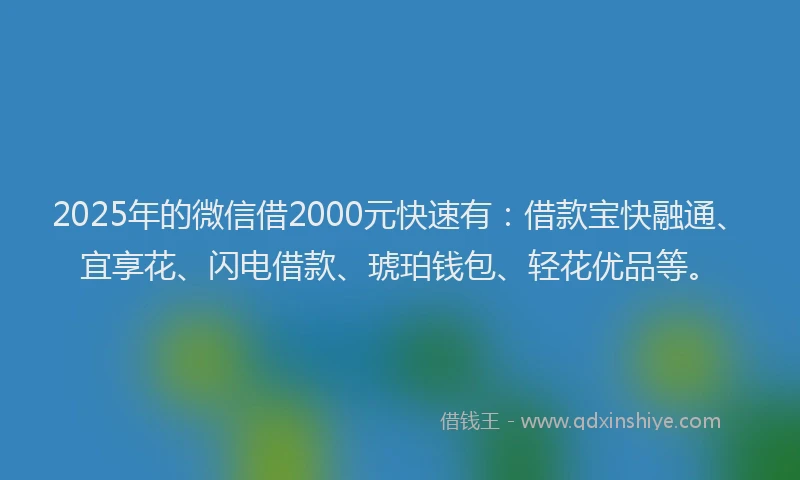 2025年的微信借2000元快速有：借款宝快融通、宜享花、闪电借款、琥珀钱包、轻花优品等。