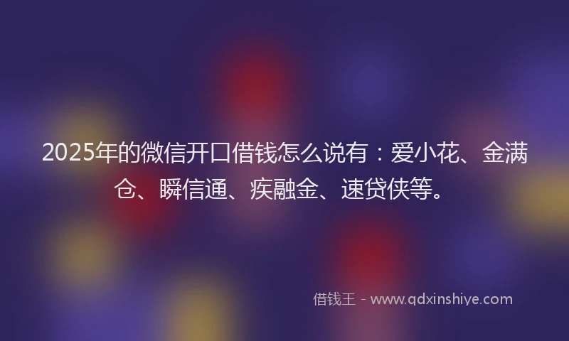 2025年的微信开口借钱怎么说有：爱小花、金满仓、瞬信通、疾融金、速贷侠等。