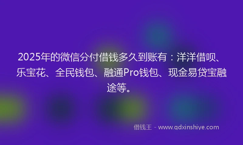 2025年的微信分付借钱多久到账有：洋洋借呗、乐宝花、全民钱包、融通Pro钱包、现金易贷宝融途等。