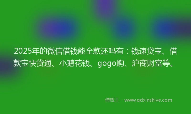 2025年的微信借钱能全款还吗有：钱速贷宝、借款宝快贷通、小鹅花钱、gogo购、沪商财富等。