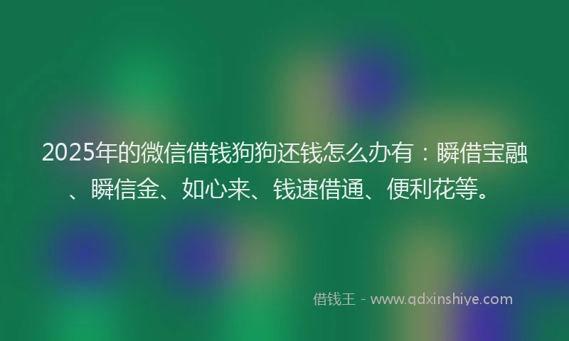 2025年的微信借钱狗狗还钱怎么办有：瞬借宝融、瞬信金、如心来、钱速借通、便利花等。