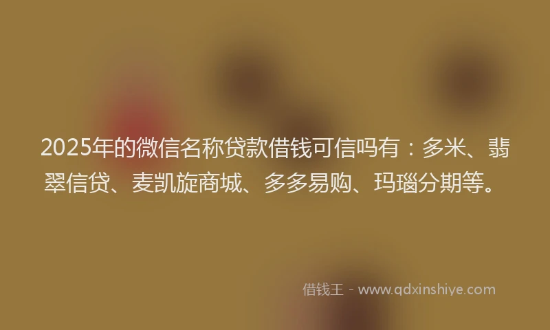 2025年的微信名称贷款借钱可信吗有：多米、翡翠信贷、麦凯旋商城、多多易购、玛瑙分期等。