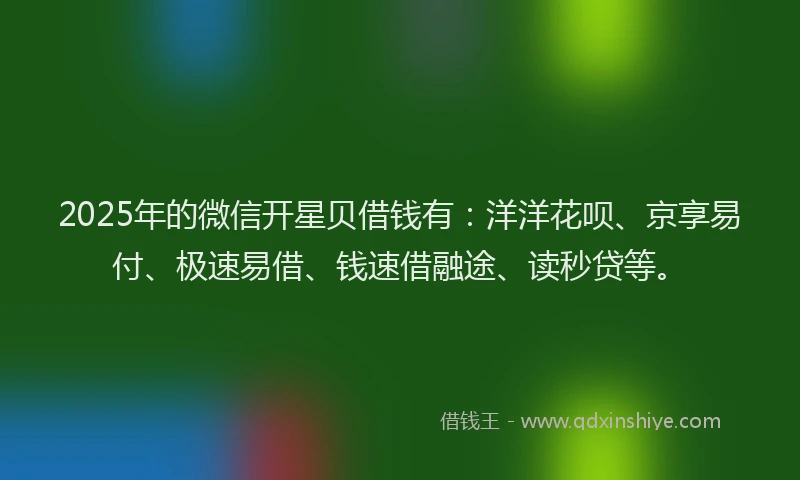 2025年的微信开星贝借钱有：洋洋花呗、京享易付、极速易借、钱速借融途、读秒贷等。