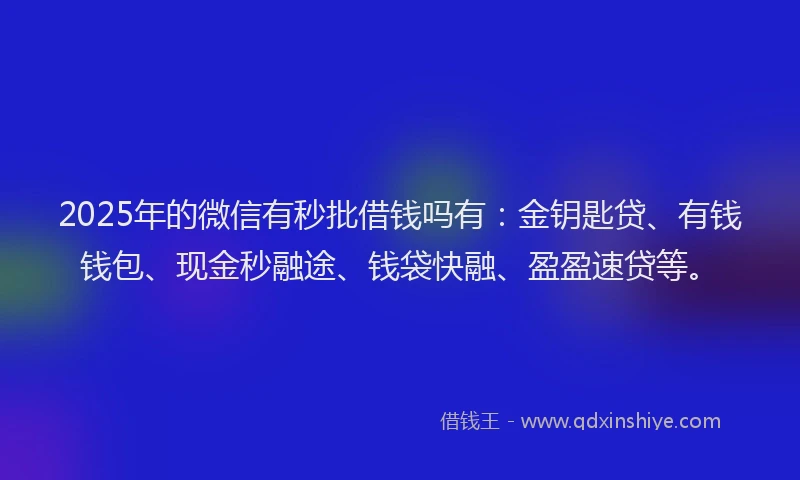 2025年的微信有秒批借钱吗有：金钥匙贷、有钱钱包、现金秒融途、钱袋快融、盈盈速贷等。