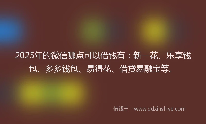 2025年的微信哪点可以借钱有：新一花、乐享钱包、多多钱包、易得花、借贷易融宝等。