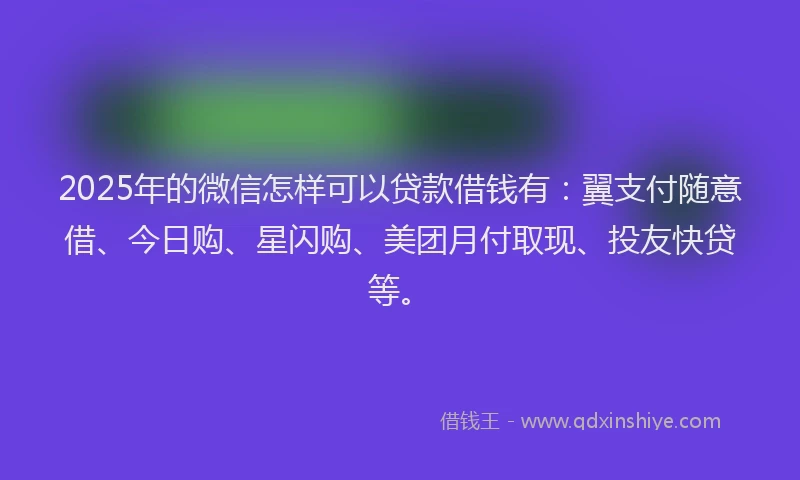2025年的微信怎样可以贷款借钱有：翼支付随意借、今日购、星闪购、美团月付取现、投友快贷等。