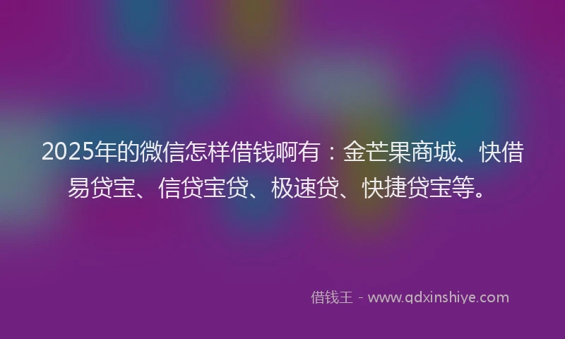 2025年的微信怎样借钱啊有：金芒果商城、快借易贷宝、信贷宝贷、极速贷、快捷贷宝等。