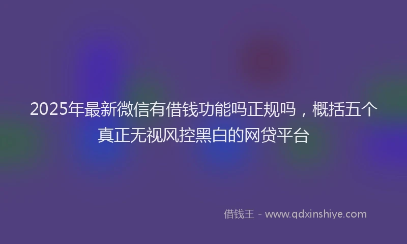 2025年最新微信有借钱功能吗正规吗，概括五个真正无视风控黑白的网贷平台