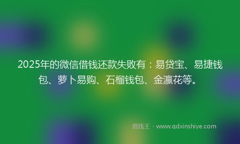 2025年的微信借钱还款失败有：易贷宝、易捷钱包、萝卜易购、石榴钱包、金瀛花等。