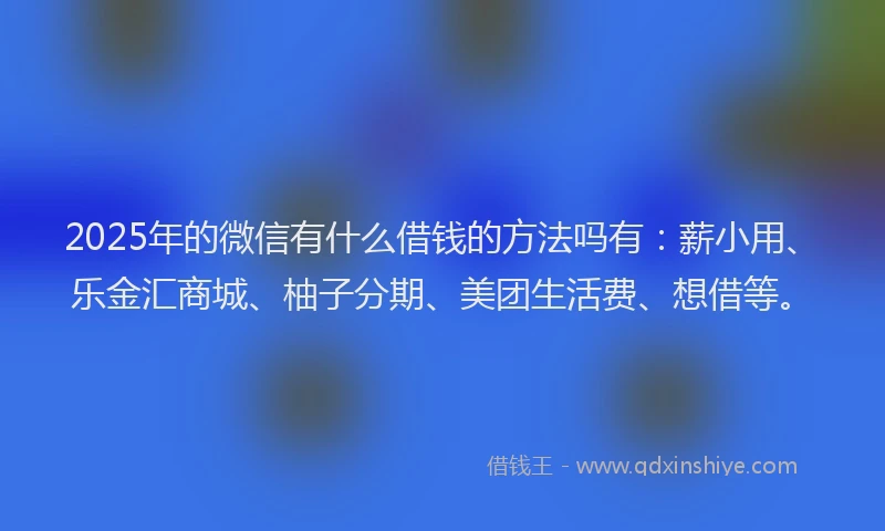 2025年的微信有什么借钱的方法吗有：薪小用、乐金汇商城、柚子分期、美团生活费、想借等。