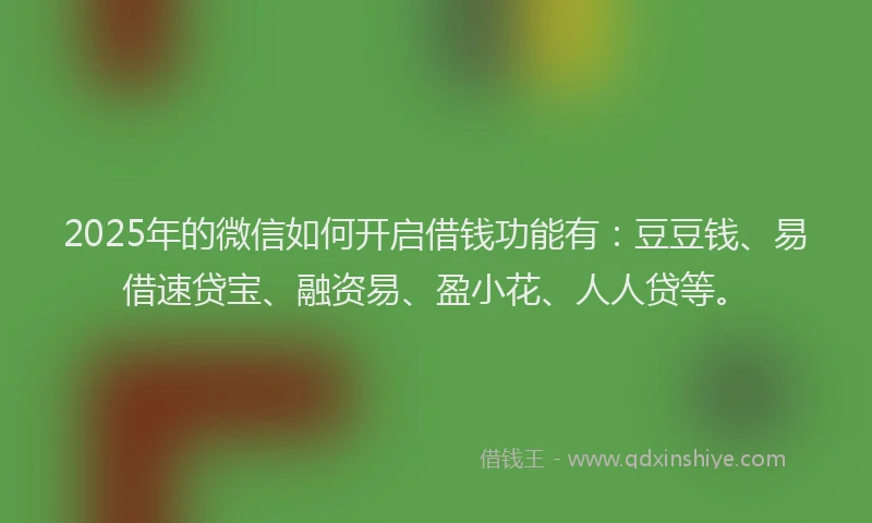 2025年的微信如何开启借钱功能有：豆豆钱、易借速贷宝、融资易、盈小花、人人贷等。