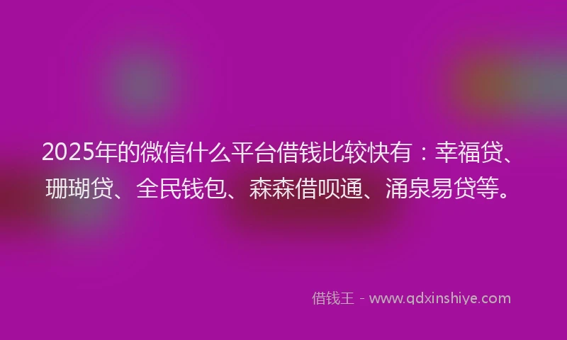 2025年的微信什么平台借钱比较快有：幸福贷、珊瑚贷、全民钱包、森森借呗通、涌泉易贷等。