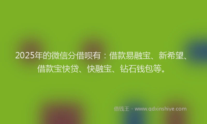 2025年的微信分借呗有：借款易融宝、新希望、借款宝快贷、快融宝、钻石钱包等。
