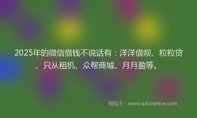 2025年的微信借钱不说话有：洋洋借呗、粒粒贷、只从租机、众帮商城、月月盈等。