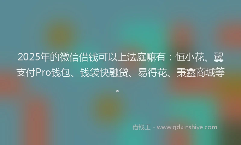 2025年的微信借钱可以上法庭嘛有：恒小花、翼支付Pro钱包、钱袋快融贷、易得花、秉鑫商城等。