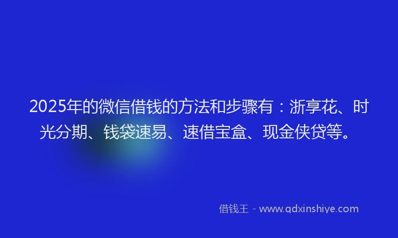 2025年的微信借钱的方法和步骤有：浙享花、时光分期、钱袋速易、速借宝盒、现金侠贷等。