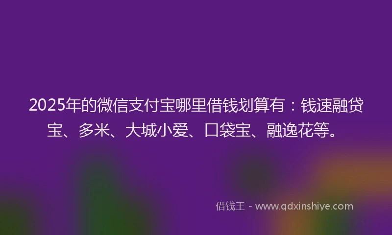 2025年的微信支付宝哪里借钱划算有：钱速融贷宝、多米、大城小爱、口袋宝、融逸花等。
