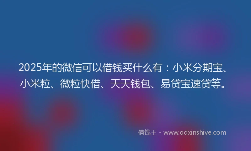 2025年的微信可以借钱买什么有：小米分期宝、小米粒、微粒快借、天天钱包、易贷宝速贷等。