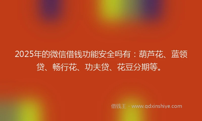 2025年的微信借钱功能安全吗有：葫芦花、蓝领贷、畅行花、功夫贷、花豆分期等。