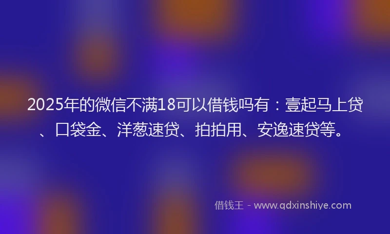 2025年的微信不满18可以借钱吗有：壹起马上贷、口袋金、洋葱速贷、拍拍用、安逸速贷等。