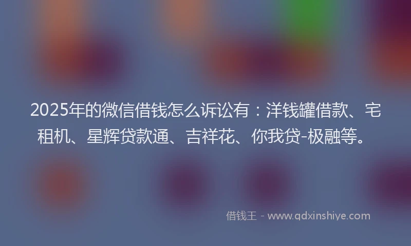 2025年的微信借钱怎么诉讼有：洋钱罐借款、宅租机、星辉贷款通、吉祥花、你我贷-极融等。