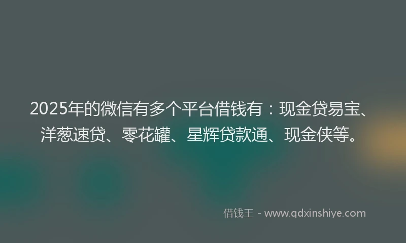 2025年的微信有多个平台借钱有：现金贷易宝、洋葱速贷、零花罐、星辉贷款通、现金侠等。