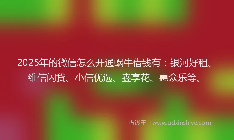 2025年的微信怎么开通蜗牛借钱有：银河好租、维信闪贷、小信优选、鑫享花、惠众乐等。