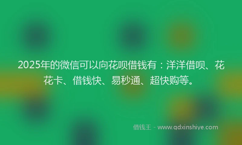 2025年的微信可以向花呗借钱有：洋洋借呗、花花卡、借钱快、易秒通、超快购等。