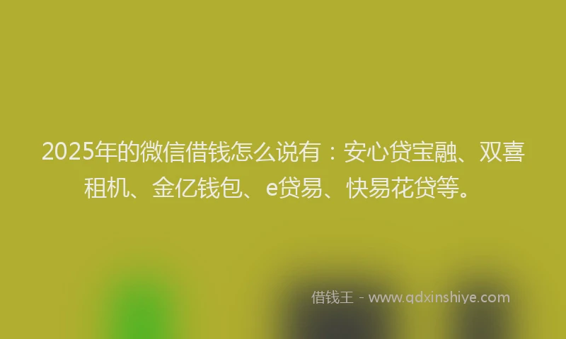 2025年的微信借钱怎么说有：安心贷宝融、双喜租机、金亿钱包、e贷易、快易花贷等。