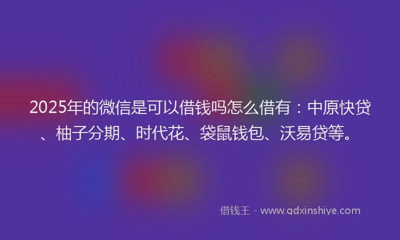 2025年的微信是可以借钱吗怎么借有：中原快贷、柚子分期、时代花、袋鼠钱包、沃易贷等。