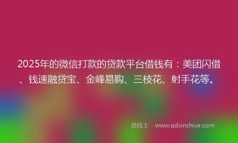 2025年的微信打款的贷款平台借钱有：美团闪借、钱速融贷宝、金峰易购、三枝花、射手花等。