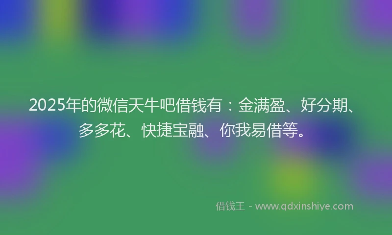 2025年的微信天牛吧借钱有：金满盈、好分期、多多花、快捷宝融、你我易借等。