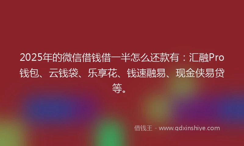 2025年的微信借钱借一半怎么还款有：汇融Pro钱包、云钱袋、乐享花、钱速融易、现金侠易贷等。