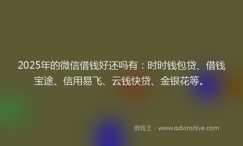 2025年的微信借钱好还吗有：时时钱包贷、借钱宝途、信用易飞、云钱快贷、金银花等。