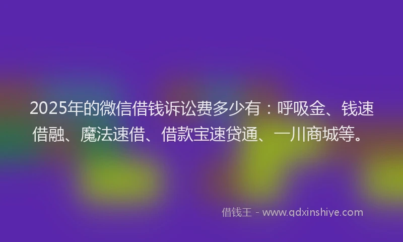 2025年的微信借钱诉讼费多少有：呼吸金、钱速借融、魔法速借、借款宝速贷通、一川商城等。