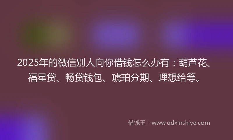 2025年的微信别人向你借钱怎么办有：葫芦花、福星贷、畅贷钱包、琥珀分期、理想给等。