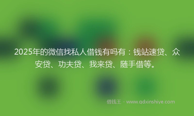 2025年的微信找私人借钱有吗有：钱站速贷、众安贷、功夫贷、我来贷、随手借等。