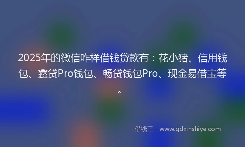 2025年的微信咋样借钱贷款有:花小猪、信用钱包、鑫贷Pro钱包、畅贷钱包Pro、现金易借宝等。