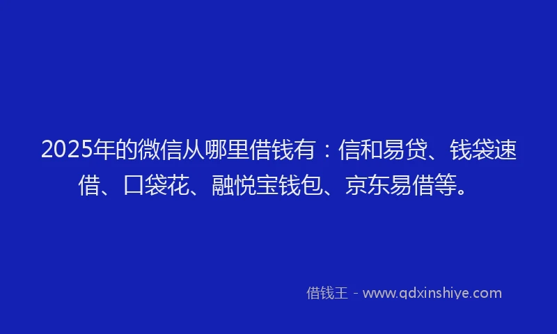 2025年的微信从哪里借钱有：信和易贷、钱袋速借、口袋花、融悦宝钱包、京东易借等。
