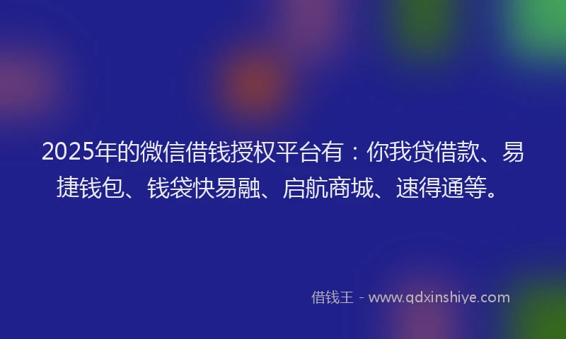 2025年的微信借钱授权平台有：你我贷借款、易捷钱包、钱袋快易融、启航商城、速得通等。