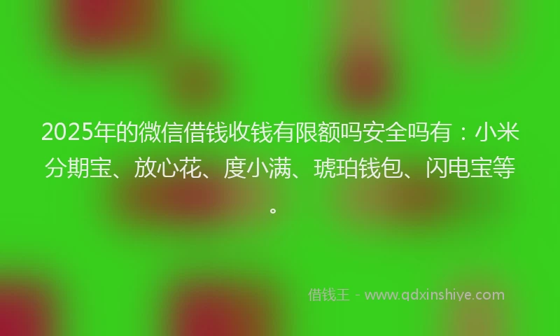 2025年的微信借钱收钱有限额吗安全吗有：小米分期宝、放心花、度小满、琥珀钱包、闪电宝等。