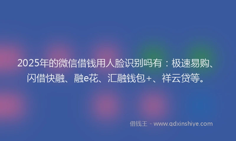 2025年的微信借钱用人脸识别吗有：极速易购、闪借快融、融e花、汇融钱包+、祥云贷等。